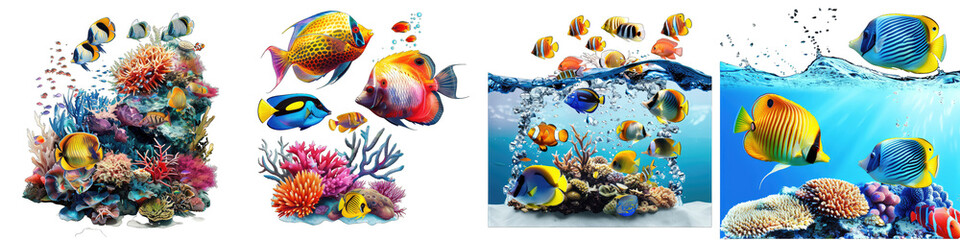Obraz na płótnie Canvas Underwater scene with tropical fish Hyperrealistic Highly Detailed Isolated On Transparent Background Png File