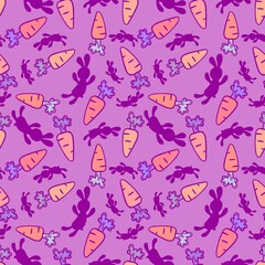 Easter cartoon vegetable seamless carrot and rabbits pattern for wrapping paper and fabrics and linens and kids print
