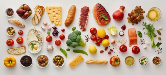 Set of food on a white background