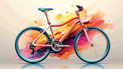 Fototapeta premium Color illustration of a bicycle concept art. Bicycle drawing with paints. Bicycle design stylized illustration vector. Sporting goods store art. Sale and purchase of bicycles.
