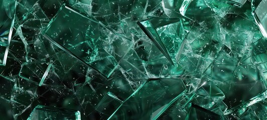 Shattered glass, emerald green background