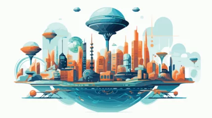 Fotobehang Futuristic cityscape with flying vehicles and futur © Quintessa