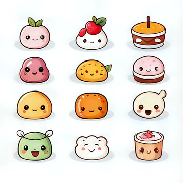 Collection of cartoon food characters cute simple on white background  - generated by ai