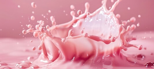 Splash of pink milky liquid similar to smoothie, yogurt or cream
