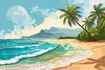 Fototapeta na wymiar Exotic Beach Paradise: Tropical Sunset Escape