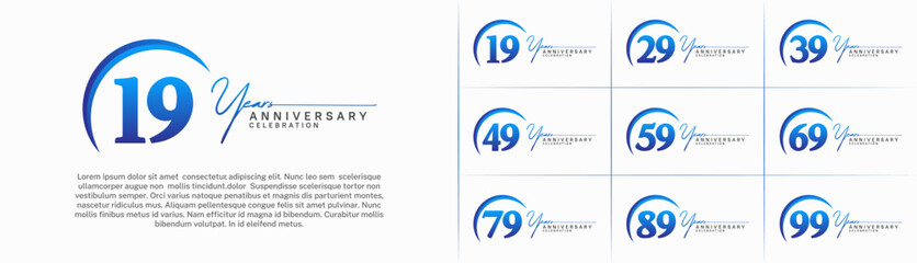 Set of Anniversary Logotype blue color can be use for special day celebration