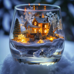 House in a blizzard of in a bourbon glass. Generative AI - obrazy, fototapety, plakaty