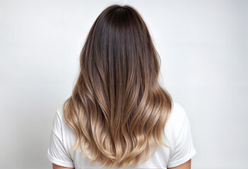 Luscious Ombre Hair Transition on a White T-Shirt Woman