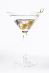 Chilled gin martini with bleu cheese stuffed olives
