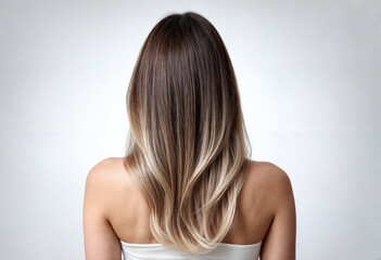 Fototapeta premium Stylish Balayage on Curly Hair Over Woman's Shoulders