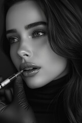 Obraz premium Monochrome Elegance: Botox Cosmetic Procedure Close-Up - Botox treatment