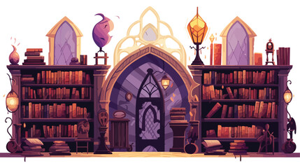 Magical wizards library filled with ancient tomes.