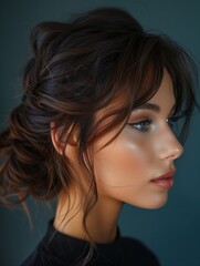 Sophisticated Updo with Natural Look on Brunette Model - Model with haircut