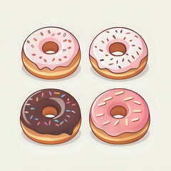 Fototapeta premium flat design Donuts in kawaii style - generated by ai