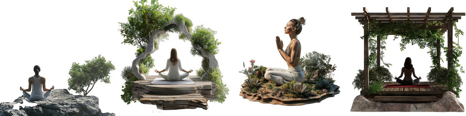 Yoga poses in a tranquil outdoor space Hyperrealistic Highly Detailed Isolated On Transparent Background Png File