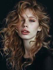 Fototapeta premium Sensual Blonde with Voluminous Curls and Blue Eyes