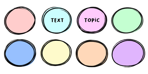 Circle Text Box Topic Lorem Ipsum Shape Hand Drawn Frame Round Curve Vector Pastel Colors. Art Element Decoration Design Speech Button on Transparent Background