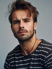 Men's hairstyles - Handsome Man with Striped Shirt and Casual Hairstyle