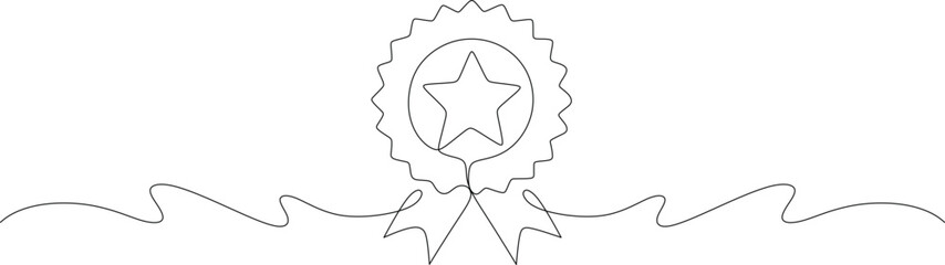 Award star badge line art drawing. Premium quality product and high warranty concept or logo in simple linear style. Vector Illustration
