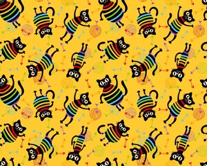 Cartoon black cats seamless rainbow lgbt stripes pattern for wrapping paper and fabrics and linens and clothes and pride