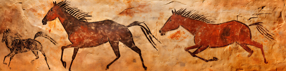 Prehistoric cave painting of horses.