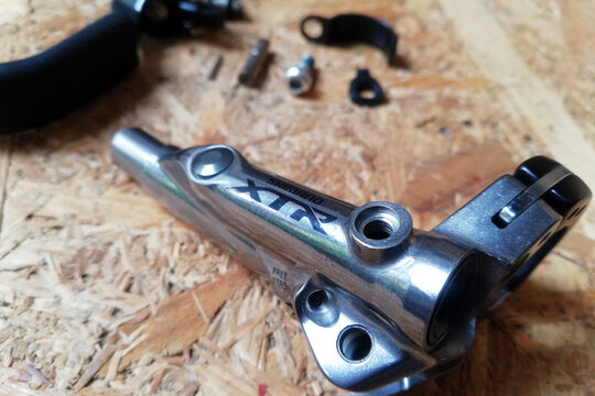 Shimano XTR mountain bike disc brake parts on February 12, 2024 in Surabaya, Indonesia