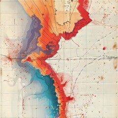 Cartographic Eruption in Watercolor - obrazy, fototapety, plakaty