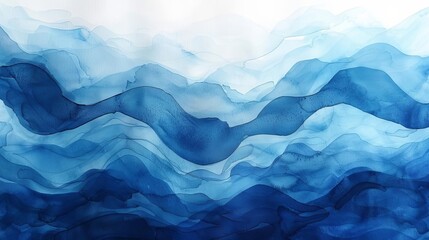 Abstract wave watercolor background in blue colors - obrazy, fototapety, plakaty