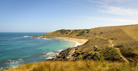 View of the coastline along the Heysen Trail at Kings Beach in Victor Harbor on the Fleurieu Peninsula, South Australia - 760951592