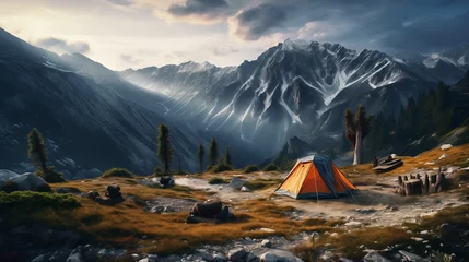 Keuken spatwand met foto camping in the mountains © qaiser