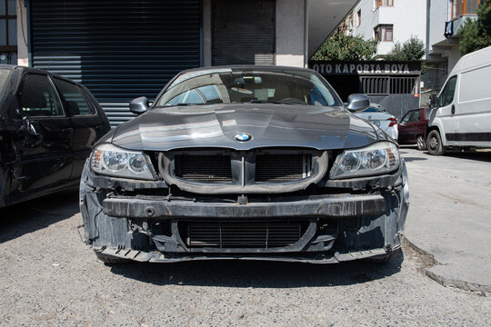 ISTANBUL, TURKEY - MARCH 12, 2024: Car after an accident in the parking lot