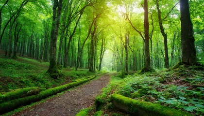 Foto op Plexiglas footpath in the green forest © Omega