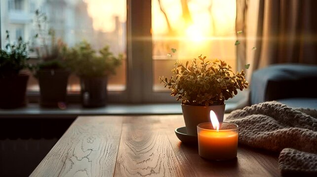 Candles and flowers with blurred background, animated virtual repeating seamless 4k	