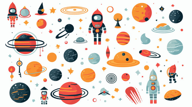Retro-style space exploration with astronauts and a