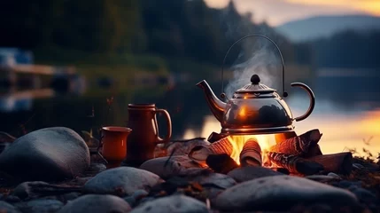 Raamstickers kettle on fire © qaiser