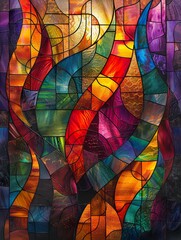 Fototapeta premium Colorful abstract floral stained glass artwork, with intricate symmetrical pattern and vibrant hues.