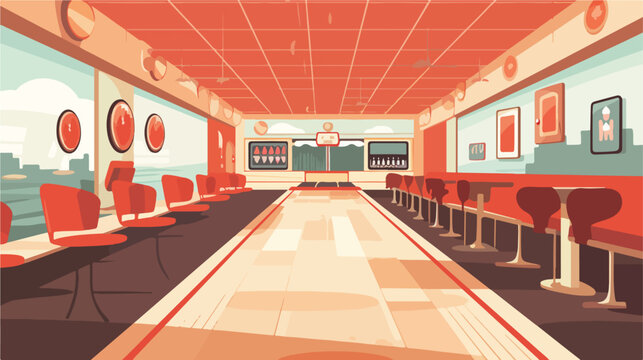 Retro bowling alley with lanes and vintage decor. f