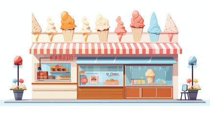 Retro ice cream parlor with colorful signage and de