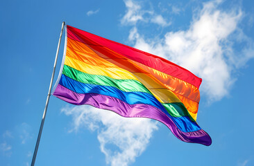 Rainbow Flag Flying in the Sky. Happy Pride Month Concept