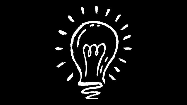 White wiggly hand drawn electric light bulb outline overlay animation