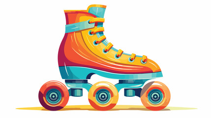 Retro roller skates with colorful wheels and laces.