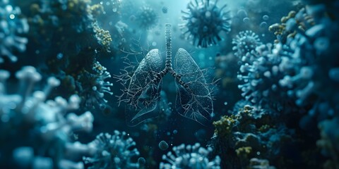 Microbial Research Illuminates The Intricacies of Human Lung Health. Concept Microbiome Diversity, Lung Health, Microbial Research, Respiratory Microorganisms, Human Microbiome - obrazy, fototapety, plakaty