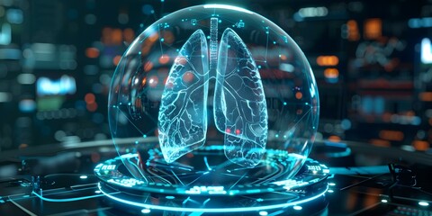 Fototapeta premium Cuttingedge lung health research in a futuristic medical setting. Concept Future Medicine, Innovative Research, Lung Health, Futuristic Technology, Medical Breakthroughs