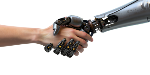 human hand shaking a robot hand
