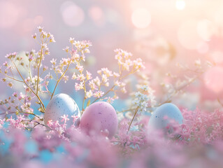 easter eggs in nest pastel color
