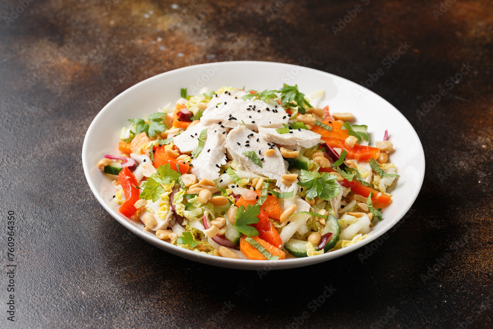 Wall mural healthy vietnamese chicken salad with vegetables and peanuts