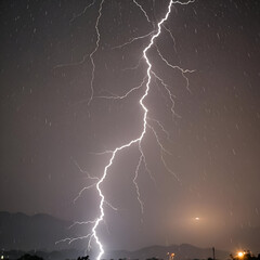 lightning in sky over the city in night 