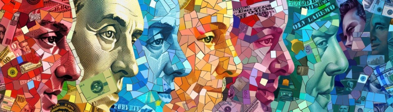 Mosaic of various global currencies
