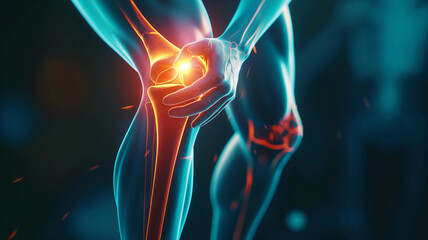 human being indicating kneecap pain medical imagery 3d illustration - obrazy, fototapety, plakaty