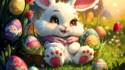Easter Bunny, Illustration, Easter wallpaper, Generative Ai.